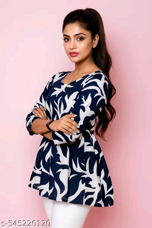 stylish Blue reyon with printed short kurti