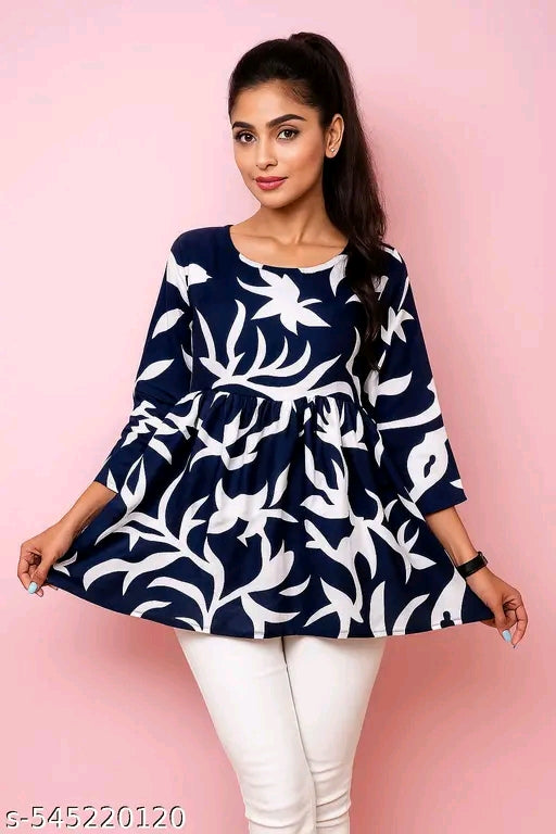 stylish Blue reyon with printed short kurti