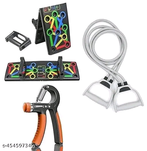 Home Gym Combo | Push-Up Board, Double Toning Tube & Adjustable hand Grip | Easy Workout Tools | 64+ Full-Body Exercises | Lightweight & Easy to Carry Gym Equipment (Multicolor)
