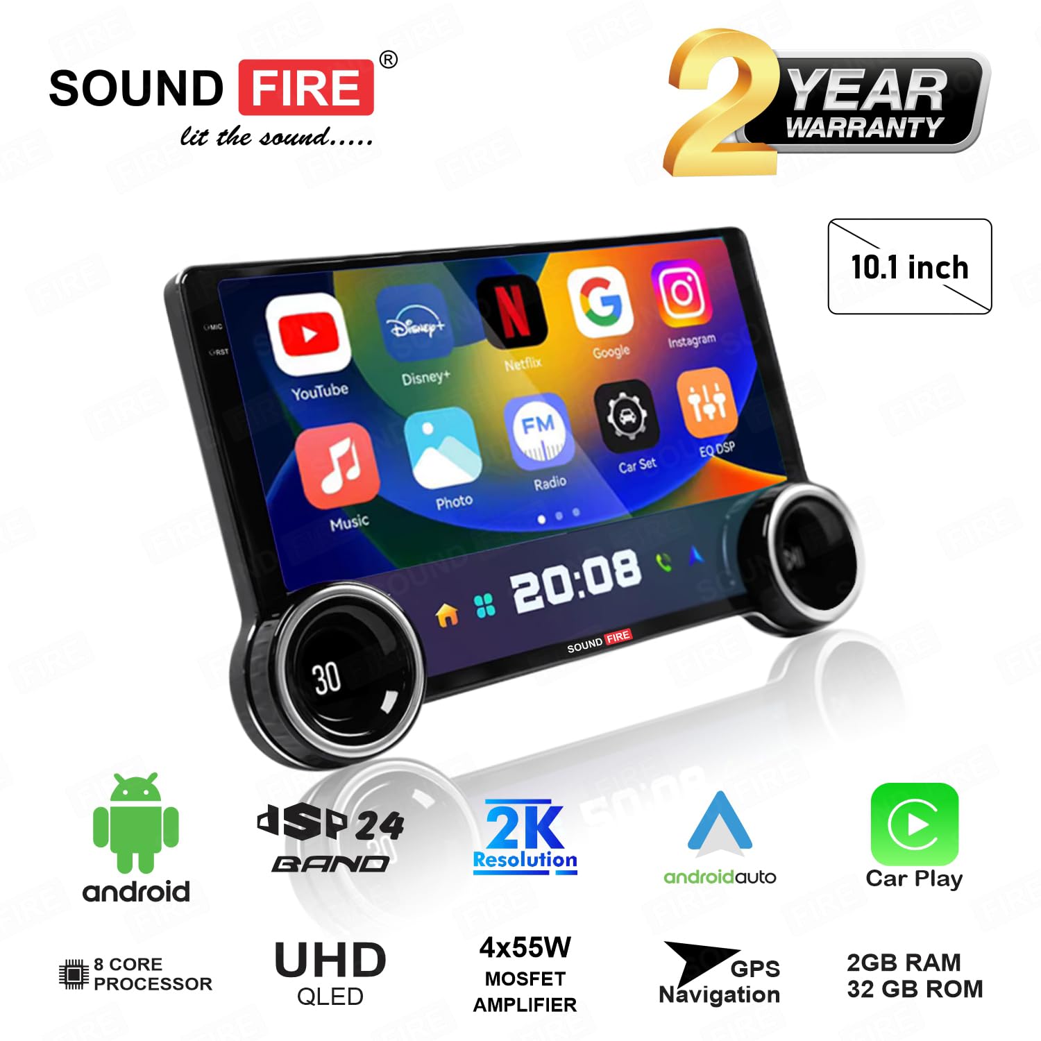 SOUND FIRE NEXGeneration 10.1 Inch 2K Diamond 4GB RAM / 64GB ROM with DSP/QLED/Android Auto/CarPlay Android Car Stereo
