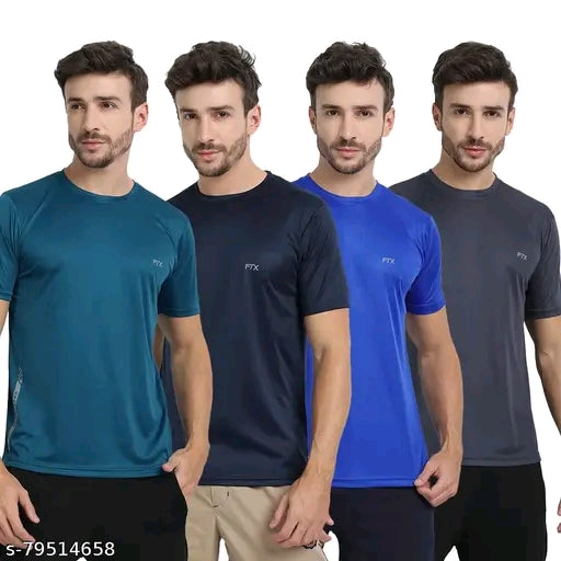 (Pack of 4) Men's Solid Regular Round Multicolor Tshirts
