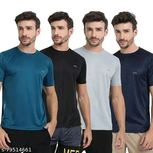 (Pack of 4) Men's Solid Regular Round Multicolor Tshirts