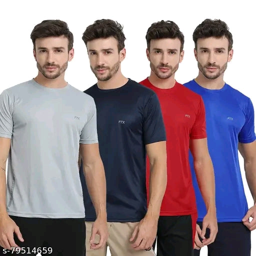 (Pack of 4) Men's Solid Regular Round Multicolor Tshirts