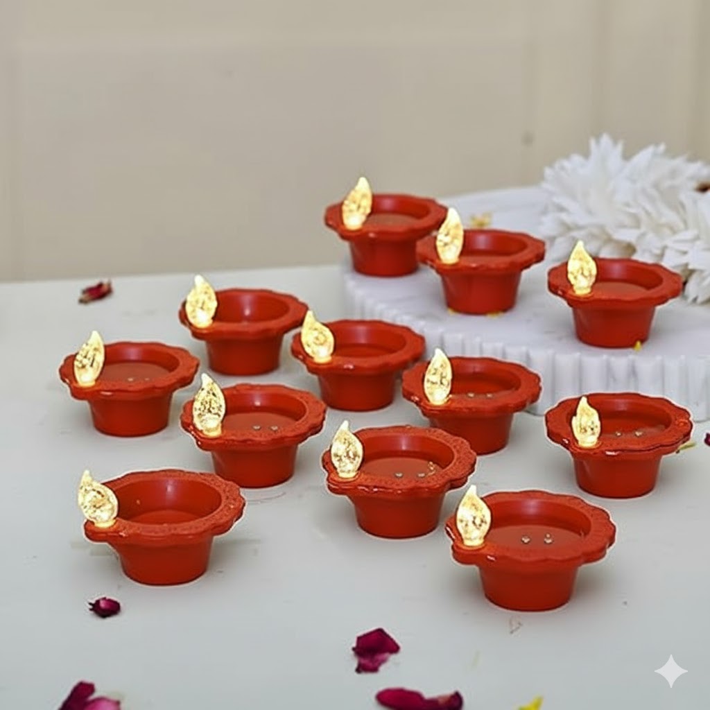 Water LED Sensor Diya Set - Flameless, Water-Activated Lights (12 Pcs)